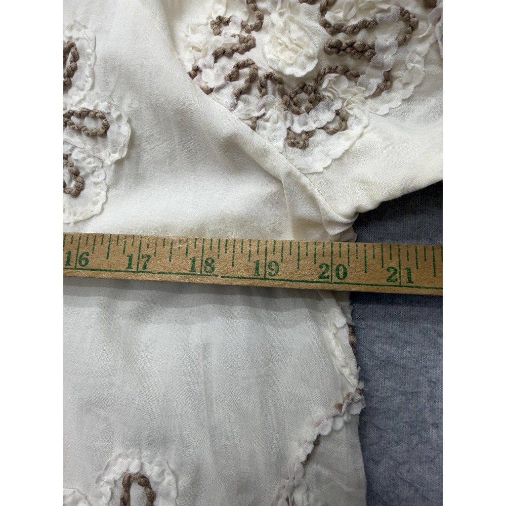 Zara Womens Medium White Embroidered Boho Peasant Tunic Top Cotton Long Sleeve - Picture 7 of 12